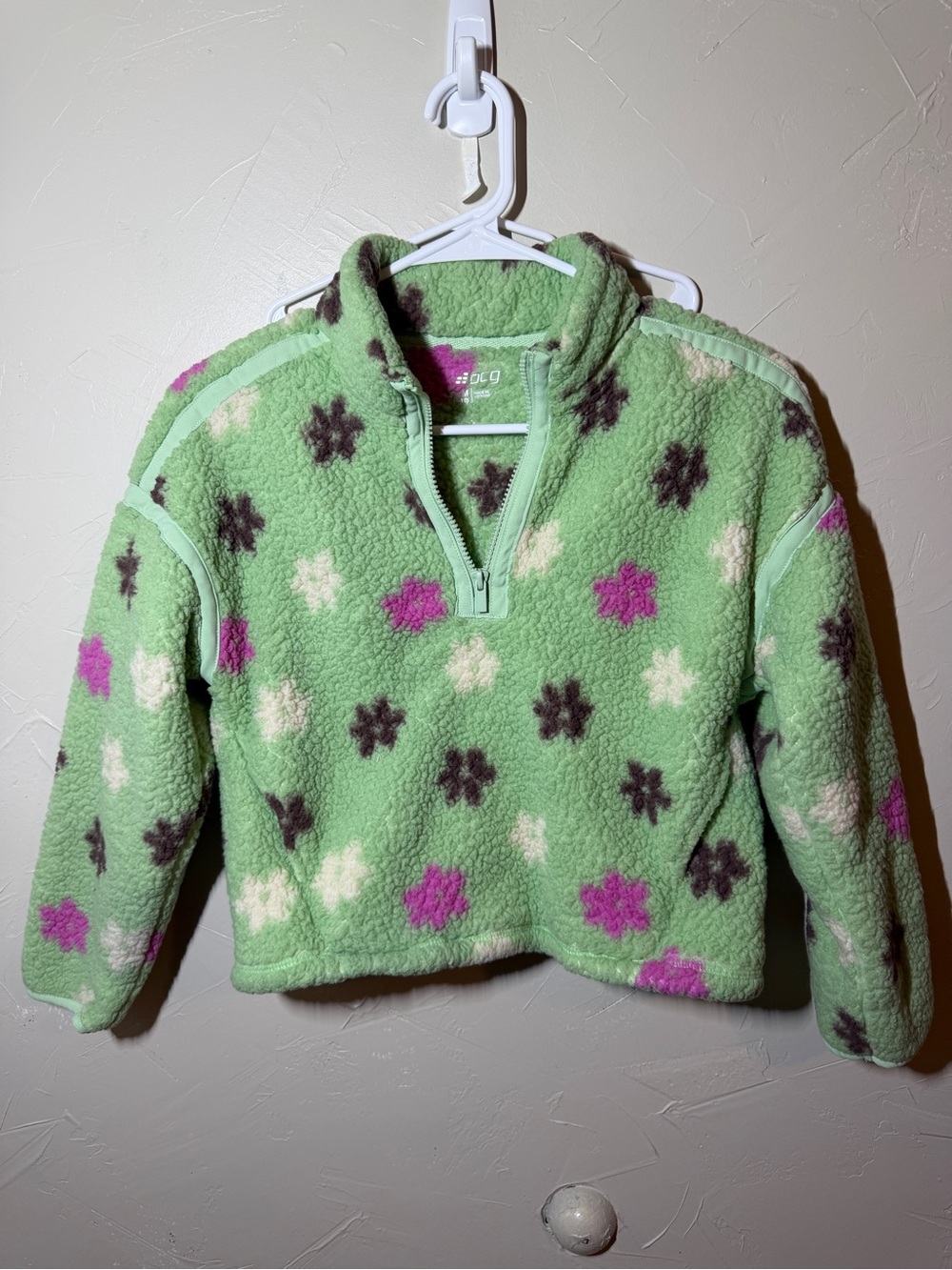Kids BCG Plush Quarter-Zip Fleece Pullover Jacket - Green Floral